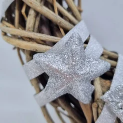 Türkranz aus Reisig für Weihnachten und Advent in Silber, 25 cm Durchmesser