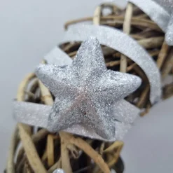 Türkranz aus Reisig für Weihnachten und Advent in Silber, 25 cm Durchmesser