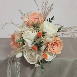 Trockenblumen Strauß Hochzeit Braut Standesamt apricot creme