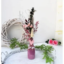 Trockenblumenstrauß mit Vase rosa-natur