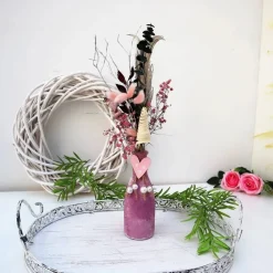 Trockenblumenstrauß mit Vase rosa-natur