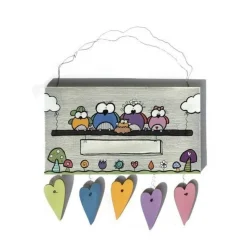 Türschild aus Holz mit Eulen handgemalt, Holzschild mit Namen personalisiert, buntes Haustürschild / Familienschild / Willkommensschild, Schild für Wohnungstür und Hauseingang