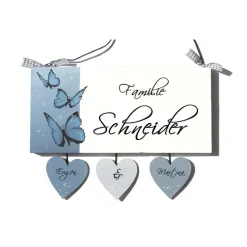 Türschild Familie aus Holz mit Name personalisiert - persönliches Hochzeitsgeschenk für das Brautpaar - einmaliges Geschenk zum Hochzeitstag - individuelles Haustürschild handgemalt