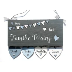 Türschild Familie aus Holz mit Name personalisiert – Handgemalt & Wetterfest – einzigartiges Geschenk für jeden Anlass - Holzschild mit Wimpelkette - dekoratives Haustürschild