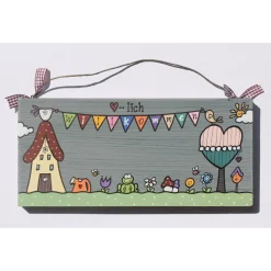Türschild Familie aus Holz mit Name personalisiert – Handbemalt & Wetterfest – Geschenk für jeden Anlass - Willkommensschild mit Wimpelkette - dekoratives Holzschild