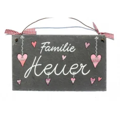 Türschild Familie aus Schiefer mit Name personalisiert, exklusives Familientürschild, dekoratives Haustürschild, wetterfestes Schieferschild, ausgefallenes Geburtstagsgeschenk