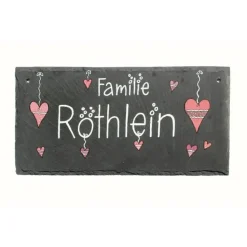 Türschild Familie aus Schiefer mit Name personalisiert, exklusives Familientürschild, dekoratives Haustürschild, wetterfestes Schieferschild, ausgefallenes Geburtstagsgeschenk