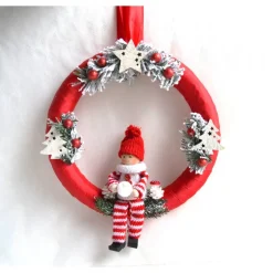Tür-/Wandkranz rot-weiß mit Weihnachtspüppchen