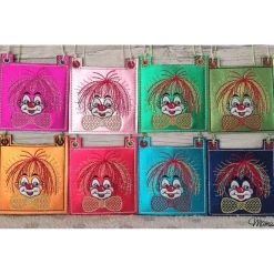 Täschchen mit Clown, für kleine Schnaps/Likörfläschchen, Glitzerleder, Farbe aussuchen