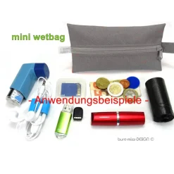 Täschchen Outdoorstoff jeansblau sand ZIPPER cognac-braun, Inhalator Kopfhörer, Männergeschenk, BuntMixxDESIGN