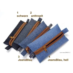 Täschchen Outdoorstoff jeansblau sand ZIPPER cognac-braun, Inhalator Kopfhörer, Männergeschenk, BuntMixxDESIGN