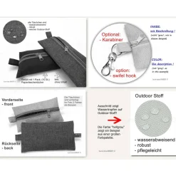 Täschchen Outdoorstoff jeansblau sand ZIPPER cognac-braun, Inhalator Kopfhörer, Männergeschenk, BuntMixxDESIGN