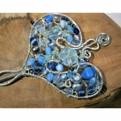 Tuchnadel Herz mit Mix in blau 90 x 85 Millimeter gehämmert handgemacht silbergrau Aluminium Muttertag