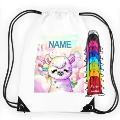 Turnbeutel Motiv Alpaka mit Name / personalisierbar / verschiedene Farben