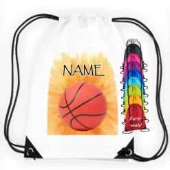 Turnbeutel Motiv Basketball mit Name / Sport / personalisierbar / verschiedene Farben