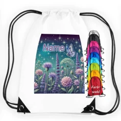 Turnbeutel Motiv Blumenwiese mit Name / personalisierbar / verschiedene Farben
