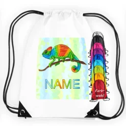 Turnbeutel Motiv Chamäleon mit Name  / personalisierbar / verschiedene Farben