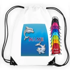 Turnbeutel Motiv Delfin mit Name / Fische / Meer / Ozean / personalisierbar / verschiedene Farben