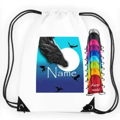 Turnbeutel Motiv Drachenland mit Name / Drache / Mond / Nacht / personalisierbar / verschiedene Farben