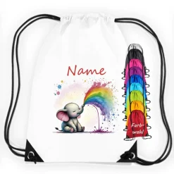 Turnbeutel Motiv Elefant mit Name / personalisierbar / verschiedene Farben