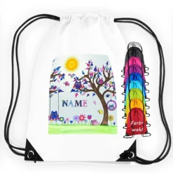 Turnbeutel Motiv Eule mit Name / Vogel / Wald / Wiese / Baum / personalisierbar / verschiedene Farben