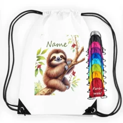 Turnbeutel Motiv Faultier mit Name / personalisierbar / verschiedene Farben