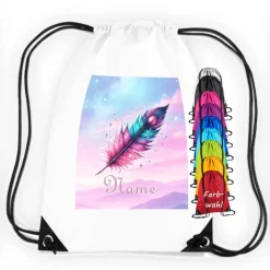 Turnbeutel Motiv Feder mit Name / personalisierbar / verschiedene Farben
