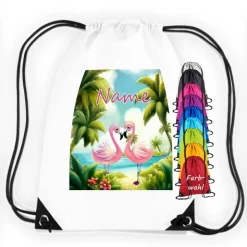 Turnbeutel Motiv Flamingo mit Name / personalisierbar / verschiedene Farben
