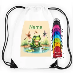 Turnbeutel Motiv Frosch mit Name / personalisierbar / verschiedene Farben
