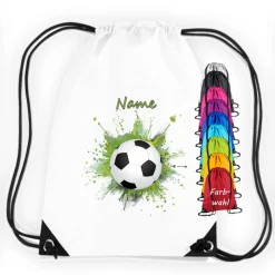 Turnbeutel Motiv Fußball mit Name / personalisierbar / verschiedene Farben