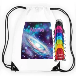 Turnbeutel Motiv Galaxie mit Name / personalisierbar / verschiedene Farben