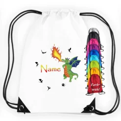 Turnbeutel Motiv grüner Drache mit Name / personalisierbar / verschiedene Farben
