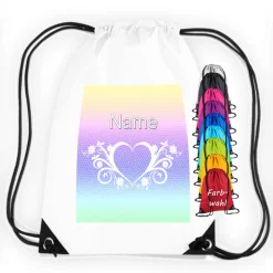 Turnbeutel Motiv Herz pastell mit Name / personalisierbar / verschiedene Farben