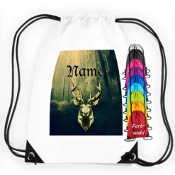 Turnbeutel Motiv Hirsch mit Name / personalisierbar / verschiedene Farben