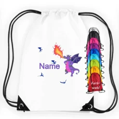 Turnbeutel Motiv lila Drache mit Name / personalisierbar / verschiedene Farben