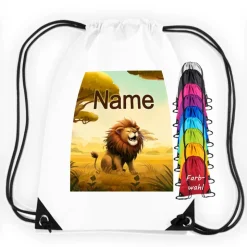 Turnbeutel Motiv Löwe mit Name / personalisierbar / verschiedene Farben