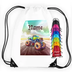 Turnbeutel Motiv Monstertruck mit Name / personalisierbar / verschiedene Farben