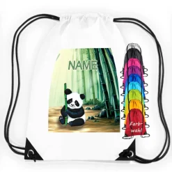 Turnbeutel Motiv Panda mit Name / personalisierbar / verschiedene Farben