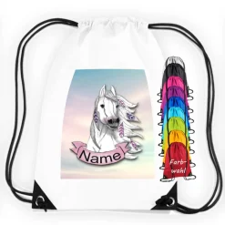 Turnbeutel Motiv Pferd mit Name / personalisierbar / verschiedene Farben