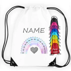 Turnbeutel Motiv Regenbogen Pastell mit Name / personalisierbar / verschiedene Farben