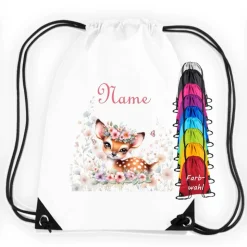 Turnbeutel Motiv Reh mit Name / personalisierbar / verschiedene Farben