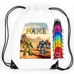 Turnbeutel Motiv Roboter mit Name / personalisierbar / verschiedene Farben