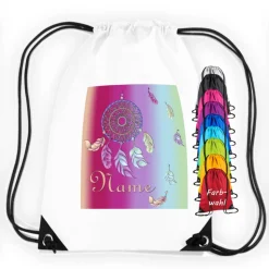 Turnbeutel Motiv Traumfänger mit Name / Feder / personalisierbar / verschiedene Farben