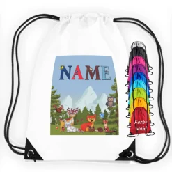 Turnbeutel Motiv Waldtiere mit Name / Reh / Fuchs / Igel / Hase / Eule / personalisierbar / verschiedene Farben