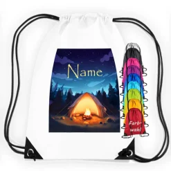 Turnbeutel Motiv Zelt mit Name / personalisierbar / verschiedene Farben