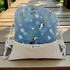 Turnbeutel, Rucksack blau mit Vogel Motiv