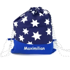 Turnbeutel, Rucksack blau mit Sterne, personalisierbar