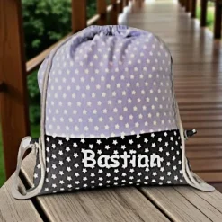 Turnbeutel, Rucksack blau mit Sterne, personalisierbar