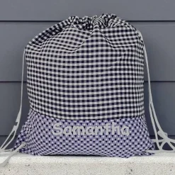 Turnbeutel, Rucksack lila kariert, personalisierbar