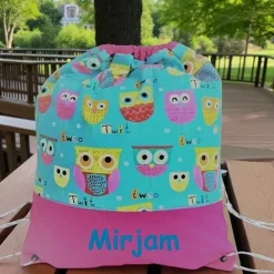 Turnbeutel, Rucksack mit Eulen, personalisierbar